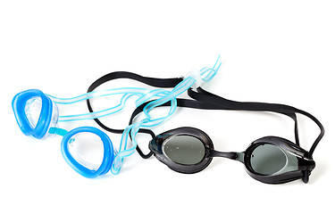 Image showing Blue and black goggles for swimming