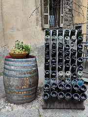 Image showing Italy wine barrel outside a pub