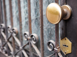 Image showing Ancient door gate with brass knob