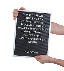 Image showing Vacation concept in plastic letters on very old menu board