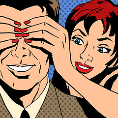 Image showing man and woman talking comics retro style