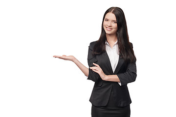 Image showing Business woman showing open hand palm