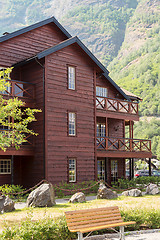 Image showing Wooden house and camping in mountains