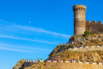 Image showing Watchtower of the medieval fortress Vila Vella, Tossa de Mar, Sp