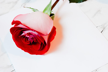 Image showing Red rose and a sheet of paper