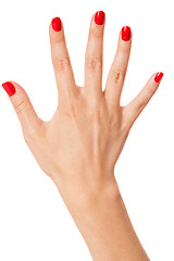 Image showing Woman with beautiful manicured red fingernails