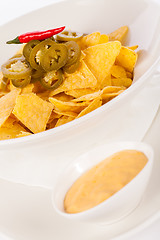 Image showing Nachos with cheese sauce and chilli pepperoni