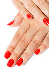 Image showing Woman with beautiful manicured red fingernails