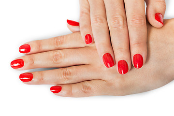 Image showing Woman with beautiful manicured red fingernails