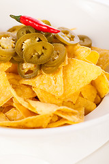 Image showing Nachos with cheese sauce and chilli pepperoni