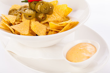 Image showing Nachos with cheese sauce and chilli pepperoni