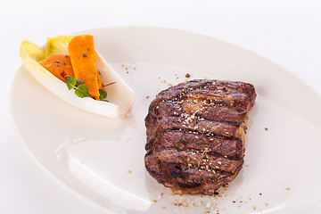 Image showing Grilled beef steak with seasoning