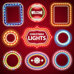 Image showing Christmas Neon Lights Frames with a Copy Space Set2