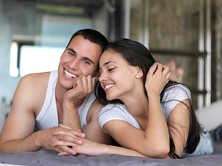 Image showing couple relax and have fun in bed