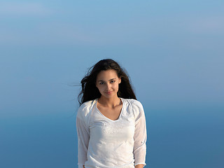 Image showing young woman enjoy sunset