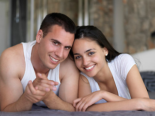 Image showing couple relax and have fun in bed