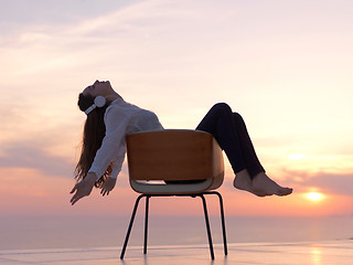 Image showing young woman enjoy sunset