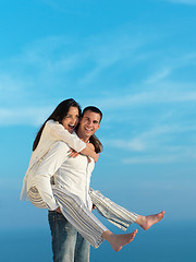 Image showing happy young romantic couple have fun arelax  relax at home