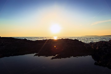 Image showing Beach with rocks and a cloudy sky