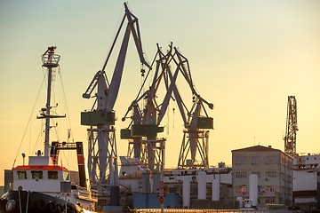 Image showing Industrial cargo cranes in the dock