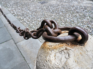 Image showing Old rusty anchored Iron Chain