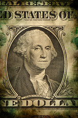 Image showing Macro of George Washington on USA dollar banknote grunge vintage style