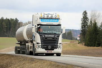 Image showing White Scania R620 Tank Truck on the road