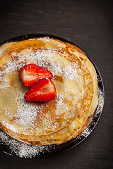 Image showing Crepes with fresh strawberries