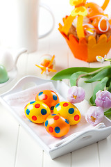 Image showing Easter eggs with spring flowers