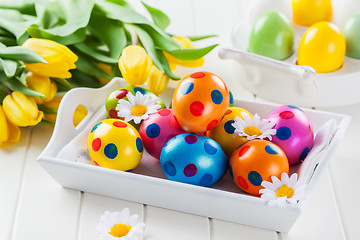 Image showing Easter eggs with spring flowers