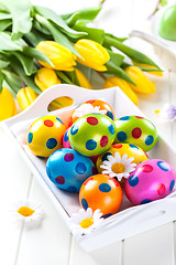 Image showing Easter eggs with spring flowers