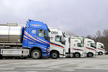 Image showing Five Volvo Trucks Line Up