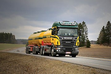 Image showing Landscape of Scania R500 Tank Truck on The Road