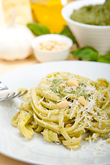 Image showing Italian traditional basil pesto pasta ingredients