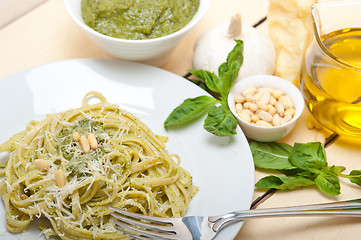 Image showing Italian traditional basil pesto pasta ingredients