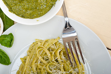 Image showing Italian traditional basil pesto pasta ingredients