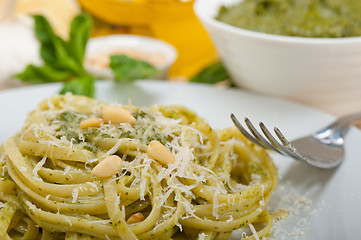 Image showing Italian traditional basil pesto pasta ingredients