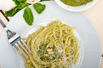 Image showing Italian traditional basil pesto pasta ingredients