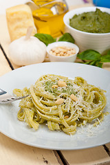 Image showing Italian traditional basil pesto pasta ingredients