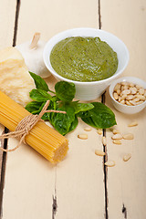 Image showing Italian traditional basil pesto pasta ingredients