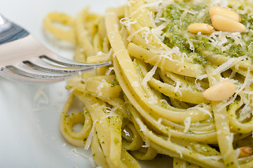 Image showing Italian traditional basil pesto pasta ingredients