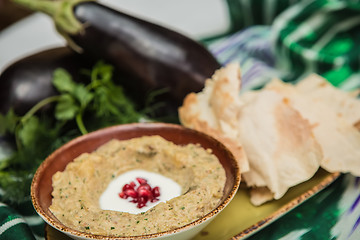 Image showing Traditional arabian eggplant dip baba ganoush 