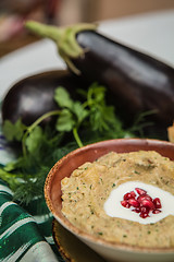 Image showing Traditional arabian eggplant dip baba ganoush 