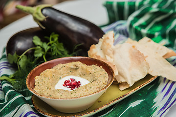 Image showing Traditional arabian eggplant dip baba ganoush 