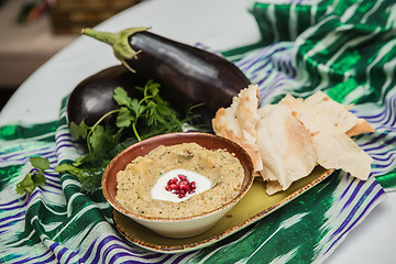 Image showing Traditional arabian eggplant dip baba ganoush 