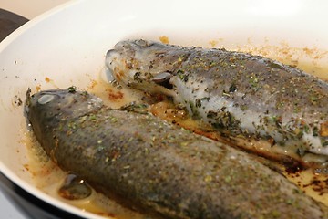 Image showing two fishes in frying pan