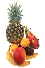 Image showing pineapple mango orange banana and dragon fruit