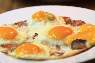 Image showing ham and eggs fried 