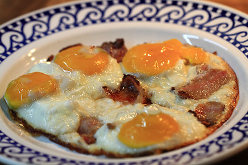 Image showing ham and eggs fried 