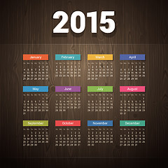 Image showing Simple 2015 calendar on Dark Wooden Background